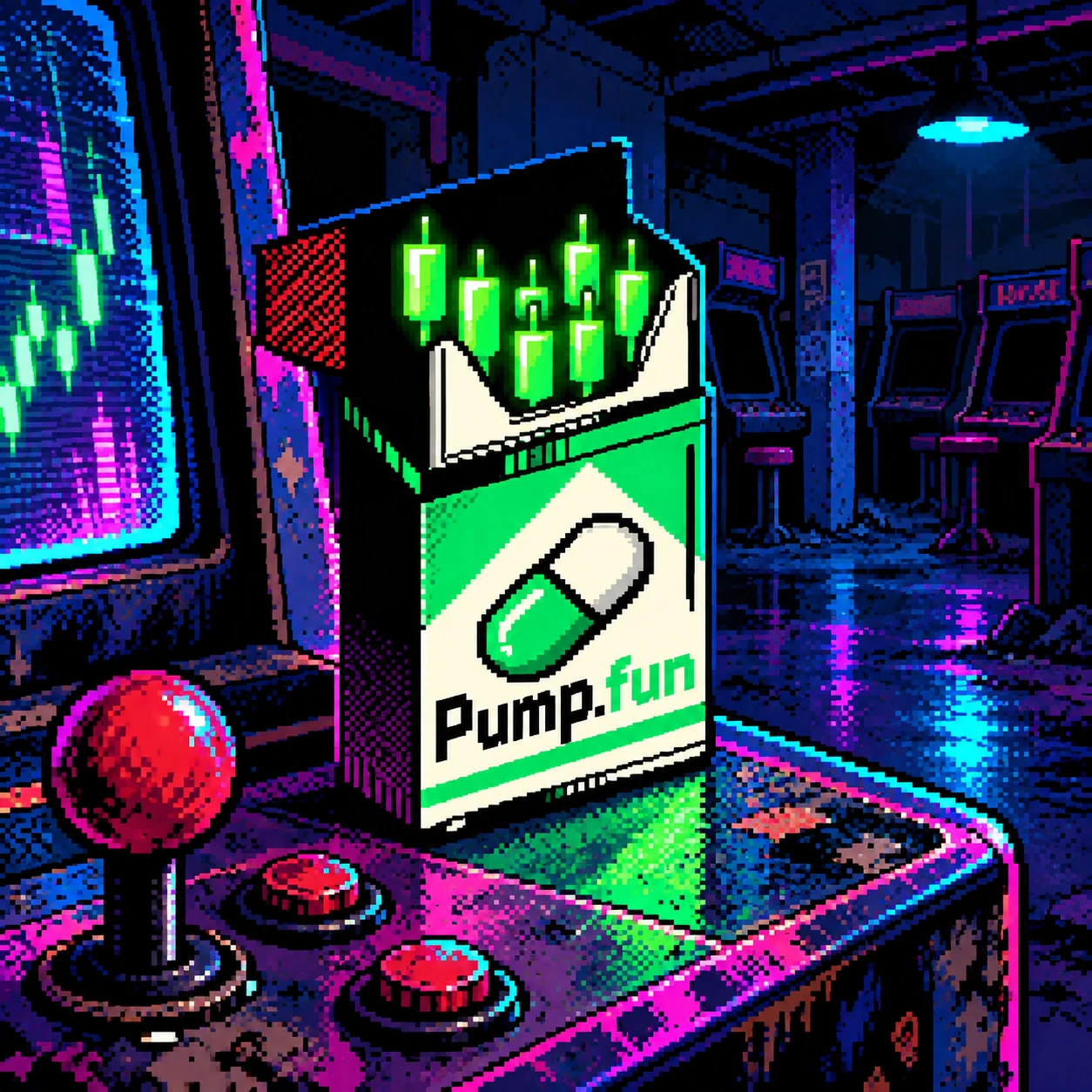 Pack2Pump carton in a deserted basement arcade