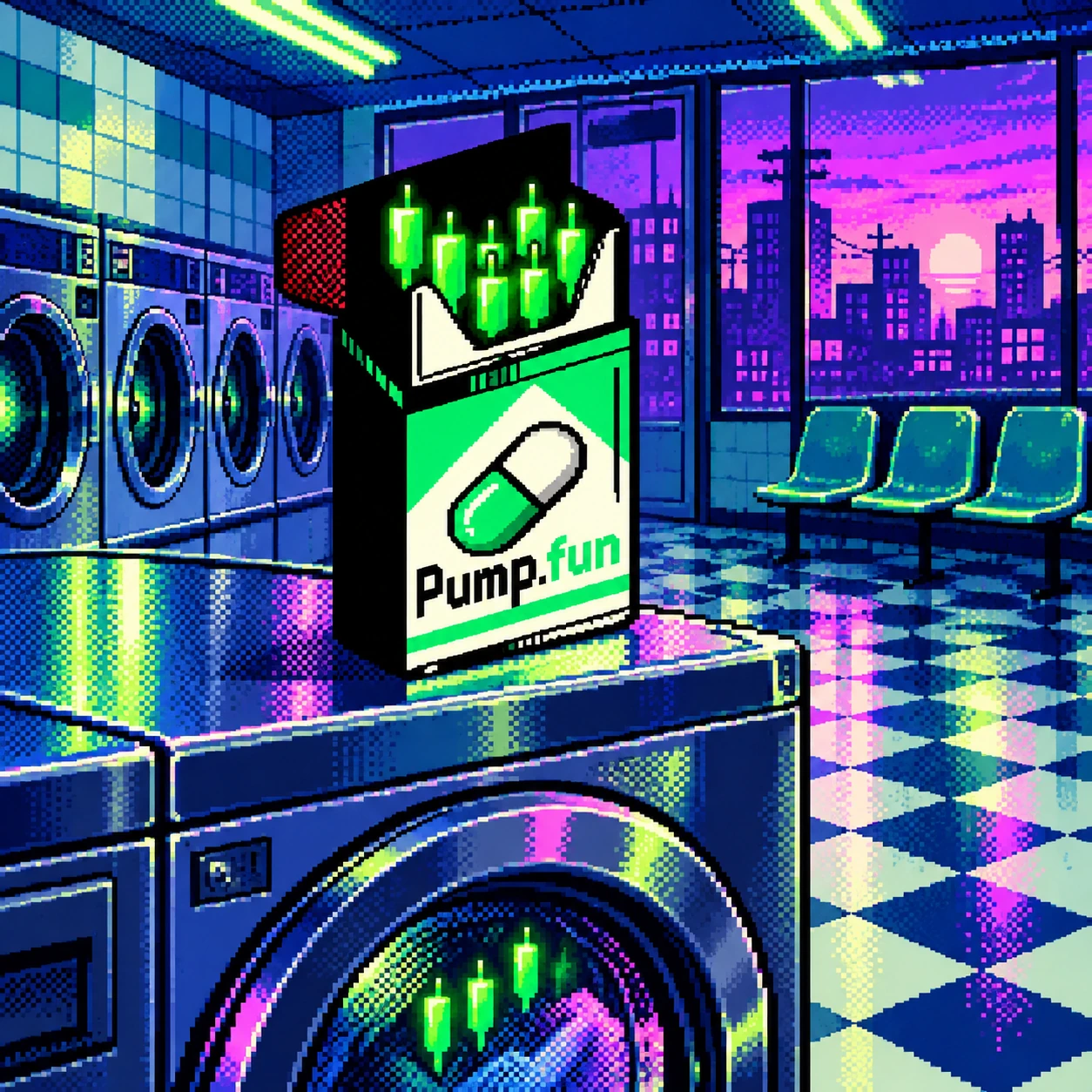 Pack2Pump carton in an empty laundromat
