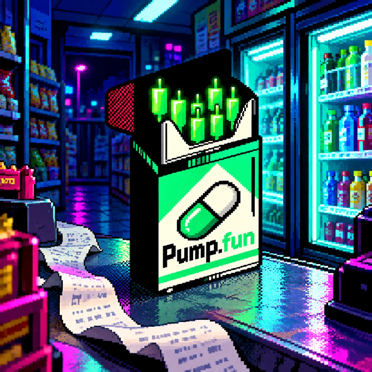 Pack2Pump carton on a late-night convenience store counter
